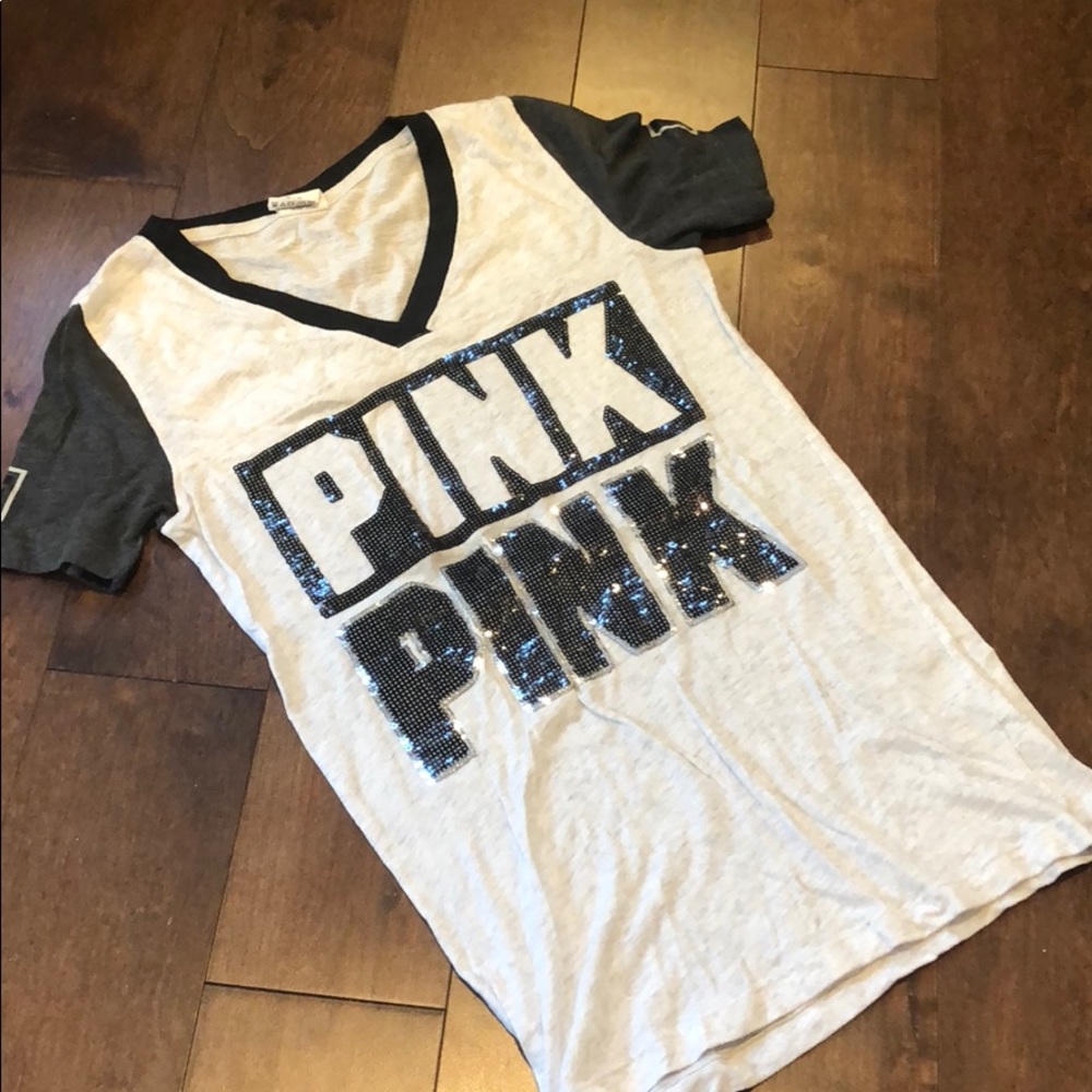 t shirt from pink that has silver sequence